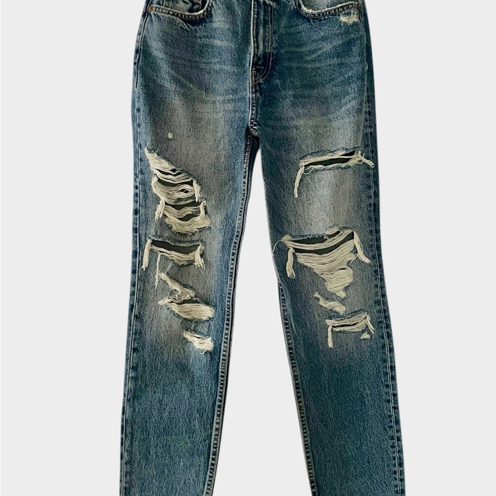 Zara Classic Blue Distressed Denim Jeans Sz 2